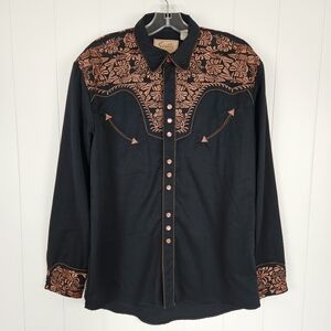 Scully Western Snap Shirt Black  Embroidered Gunfighter Long Sleeve Mens Small